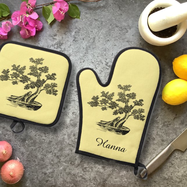 Bonsai - Chinese Style - black and white Oven Mitt & Pot Holder Set (Creator Uploaded)