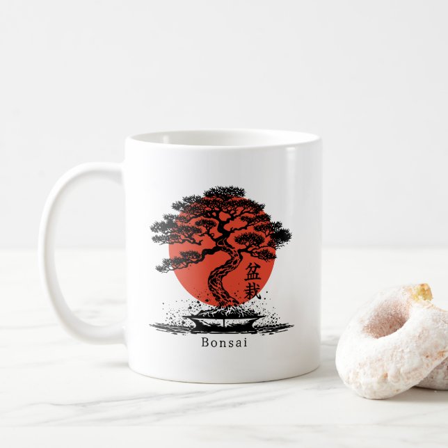 Bonsai Japanese Kanji Personalised Coffee Mug (With Donut)