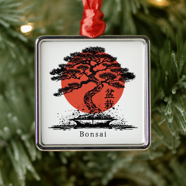 Bonsai Japanese Kanji Personalised Metal Tree Decoration (Tree)