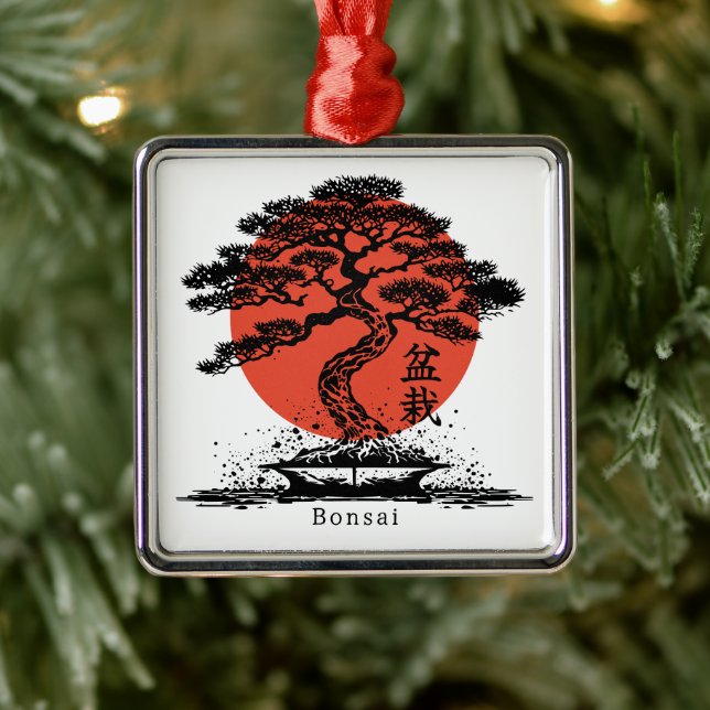 Bonsai Japanese Kanji Personalised Metal Tree Decoration (Tree)