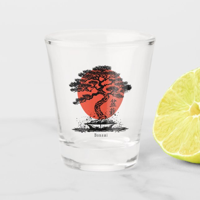Bonsai Japanese Kanji Personalised Shot Glass (Front)