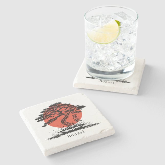 Bonsai Japanese Kanji Personalised Stone Coaster (Side)