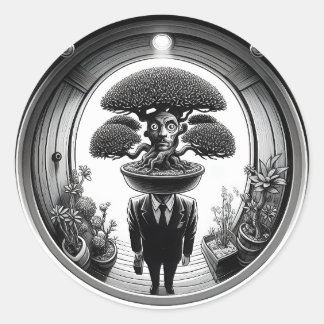 Bonsai Mind: A Surreal Plant Fusion | Fisheye Classic Round Sticker