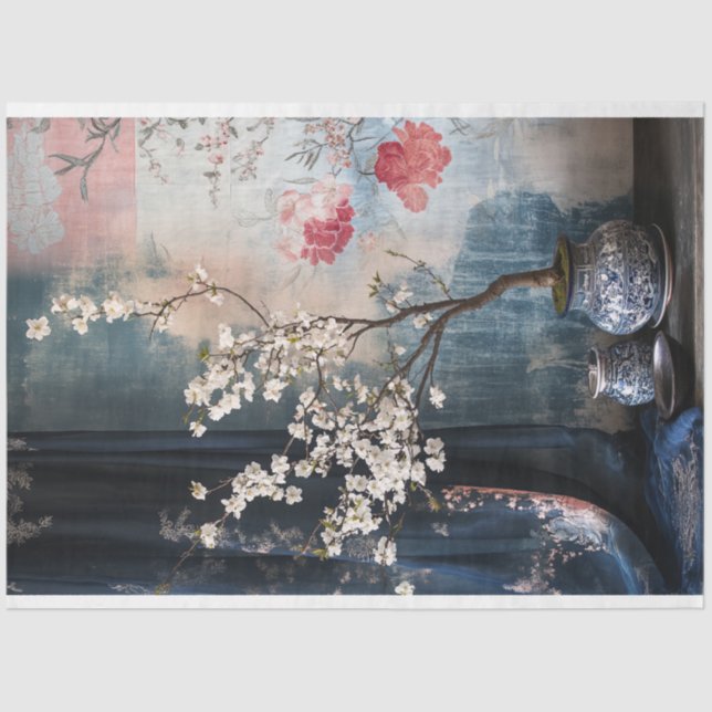 Bonsai Oriental Floral Still Life Tissue Paper (Front)