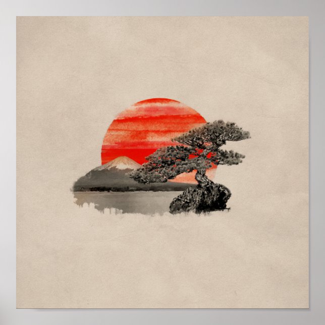 Bonsai Pine Tree - Fuji Sunset Poster (Front)