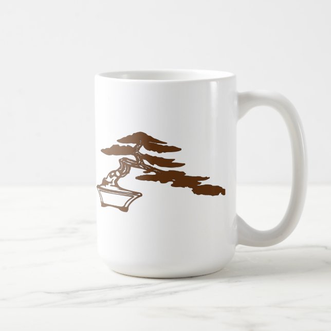 Bonsai silhouette in the semi-cascade style (brown coffee mug (Right)