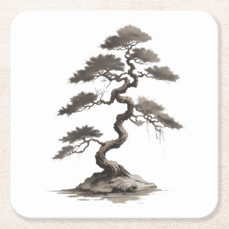 Bonsai Square Paper Coaster
