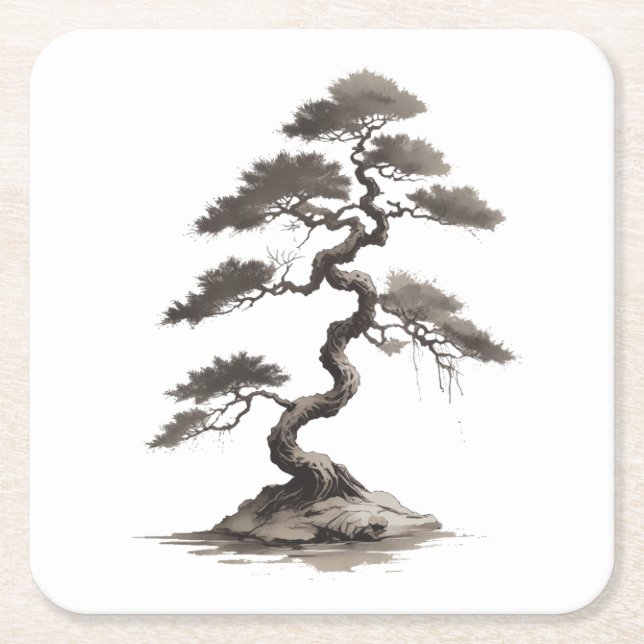 Bonsai Square Paper Coaster (Front)