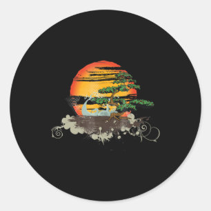 bonsai style tree sunset or sunrise classic round sticker