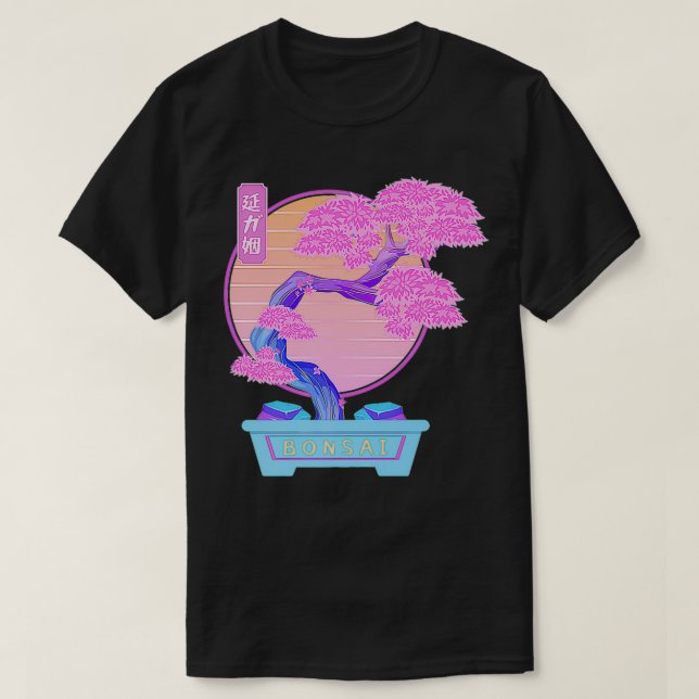 Bonsai Tree Aesthetic Vaporwave Retrowave Style St T-Shirt (Design Front)