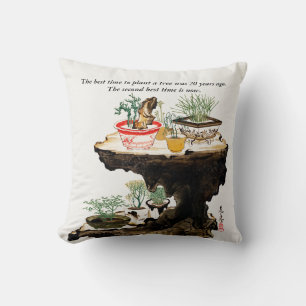 Bonsai Tree Botanical Plant Japanese Watercolor Cushion
