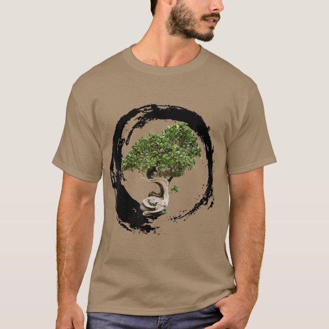 Bonsai Tree Enso Circle Calligraphy Zen T-Shirt (Front)