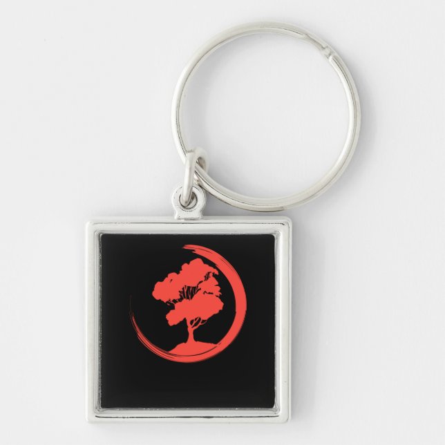 Bonsai Tree Enso Circle Japanese Bonsai Key Ring (Front)