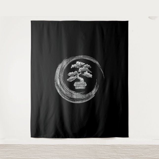 bonsai tree enso circle   zen calligraphy art tapestry (Front)