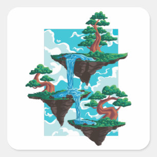 Bonsai Tree Floating Garden Islands Gift Square Sticker