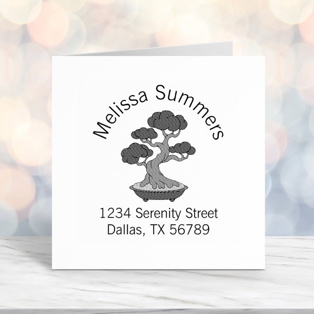 Bonsai Tree in a Tray Arch Address, Etched Self-inking Stamp (Creator Uploaded)