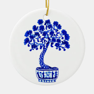 Bonsai Tree in Cobalt Blue and White Ceramic Tree Decoration