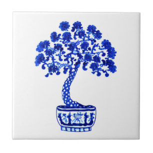 Bonsai Tree in Cobalt Blue and White Tile