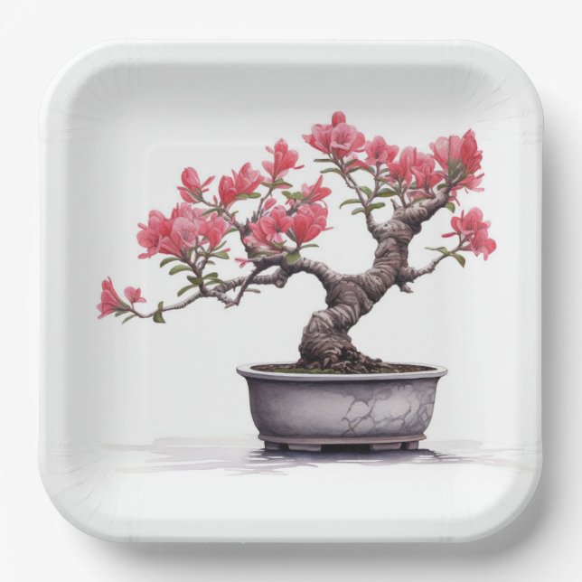 Bonsai Tree In Pot  Paper Plate (Front)
