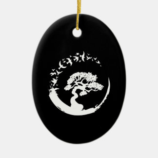 bonsai tree japanese enso circle birds long sleeve ceramic tree decoration