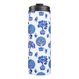 Bonsai Tree Pattern in Cobalt Blue and White Thermal Tumbler