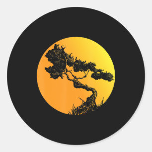 Bonsai Tree Print Japanese Buddhist Trees Sunset Classic Round Sticker