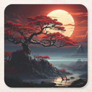 Bonsai Tree Square Paper Coaster