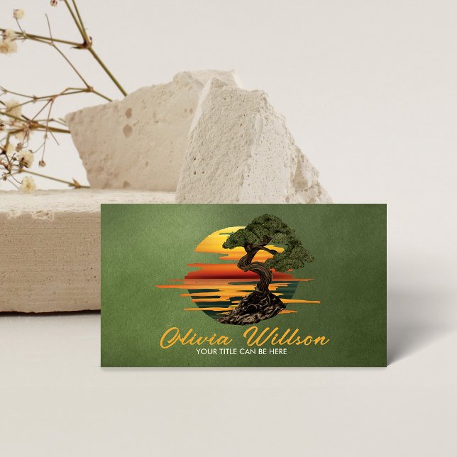 Bonsai Tree Sunset over sea Business Card (Creator Uploaded)