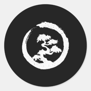 Bonsai Tree W Enso Brush Stroke Classic Round Sticker