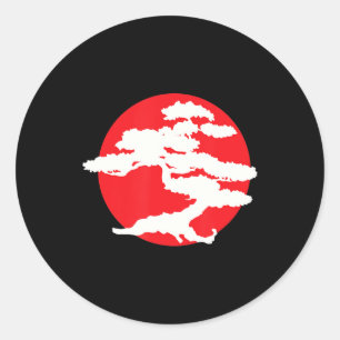 Bonsai Tree With Red Sun Japanese Karate Zen Classic Round Sticker