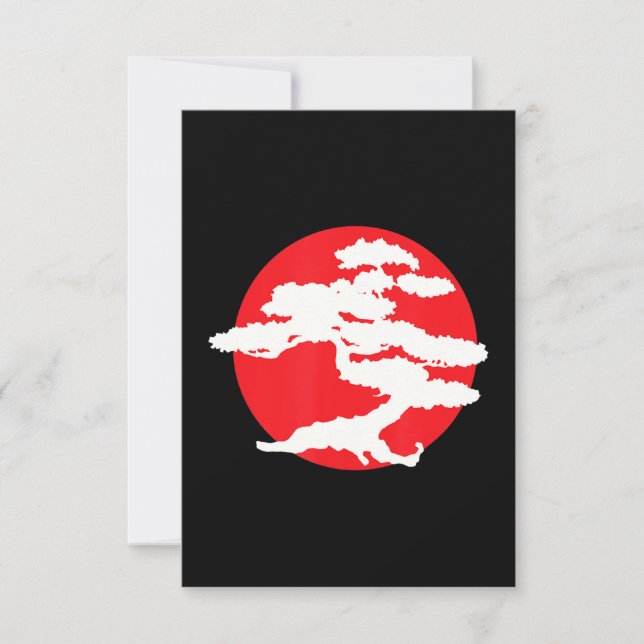 Bonsai Tree With Red Sun Japanese Karate Zen Thank You Card (Front)
