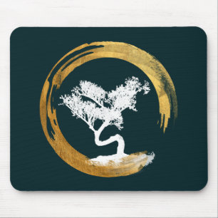 Bonsai Tree. Zen Enso Circl. Feng Shui Calligraphy Mouse Mat
