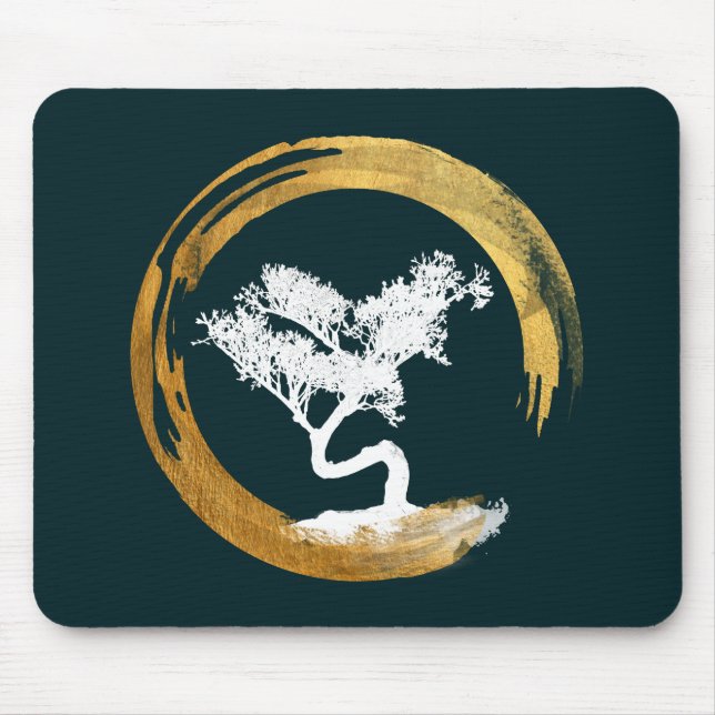Bonsai Tree. Zen Enso Circl. Feng Shui Calligraphy Mouse Mat (Front)