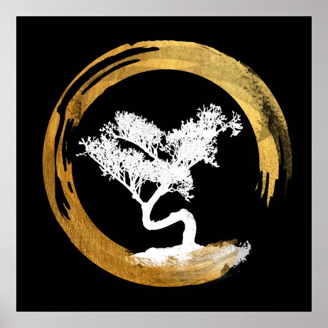 Bonsai Tree. Zen Enso Circl. Feng Shui Calligraphy Poster (Front)