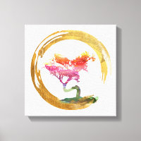 Bonsai Tree. Zen Enso Circle. Watercolor Art