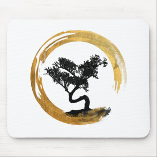 Bonsai Tree. Zen Enso Circle. Watercolor Art Mouse Mat