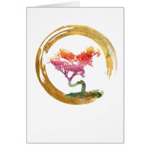 Bonsai Tree. Zen Enso Circle. Watercolor Feng Shui