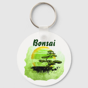 Bonsai Vintage Graphic , Green Version with text Key Ring