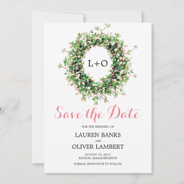 Bontanial Pink Flower Wreath | Save the Date (Front)