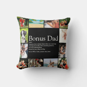 Bonus Dad Definition Stepdad Photo Collage Black Cushion