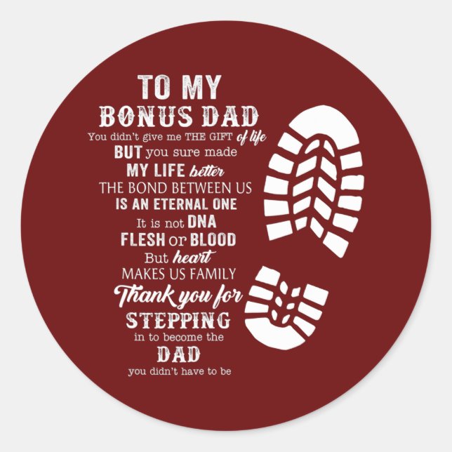 Bonus Dad Fathers Day from Stepdad for Daughter Classic Round Sticker (Front)