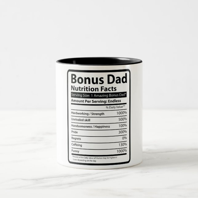 Bonus Dad Nutrition Facts Two-Tone Coffee Mug (Center)