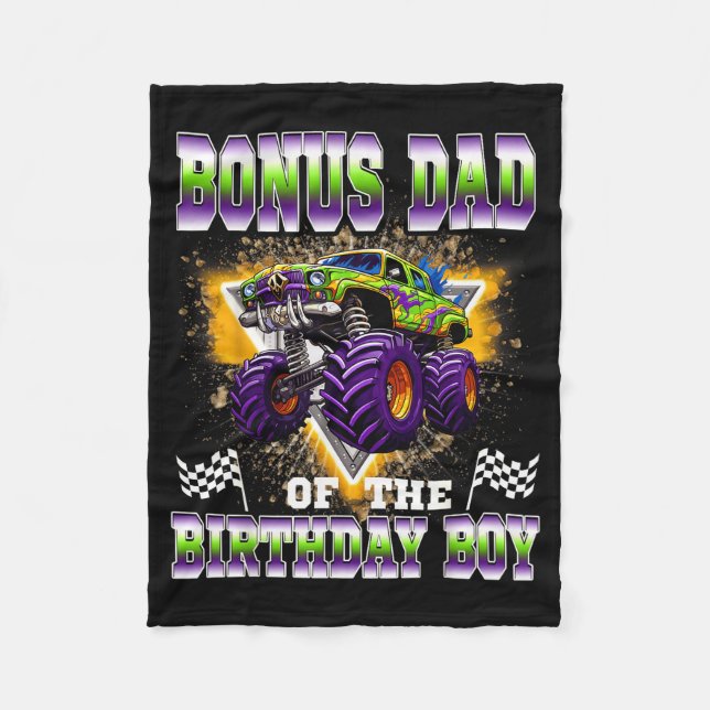 Bonus Dad Of The Birthday Boy Monster Truck Birthd Fleece Blanket (Front)