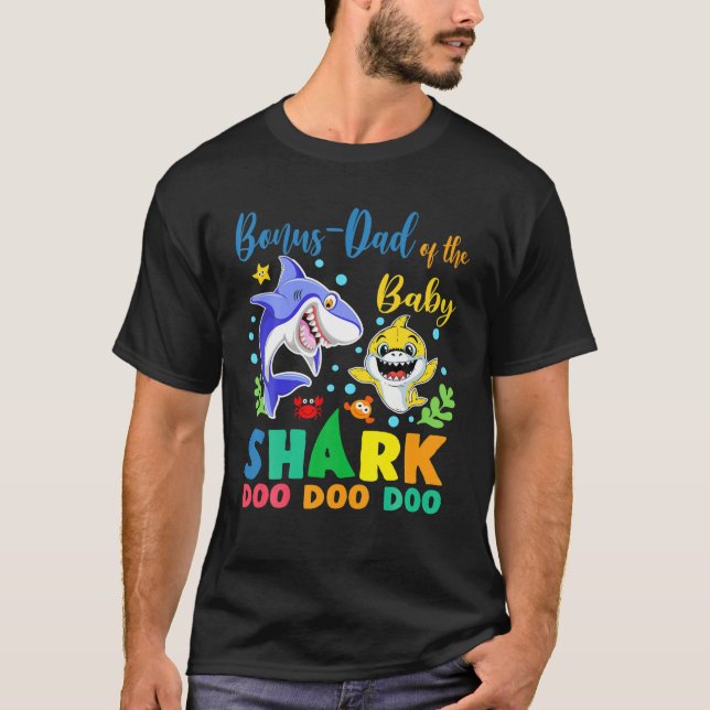 Bonus-Dad Of The Birthday Boy Shark Blue Yellow Do T-Shirt (Front)