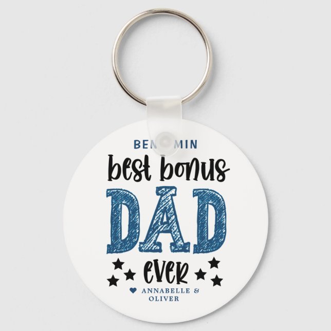 "Bonus Dad" Step Dad Typography Key Ring (Front)