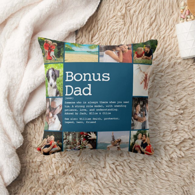 Bonus Dad Stepdad Definition Photo Collage Blue Cushion (Blanket)