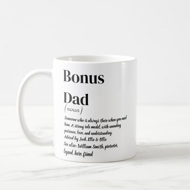 Bonus Dad Stepdad Definition White and black Coffe Coffee Mug (Left)