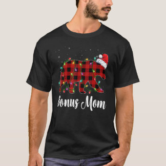 Bonus Mom Bear Buffalo Red Plaid Matching Family C T-Shirt