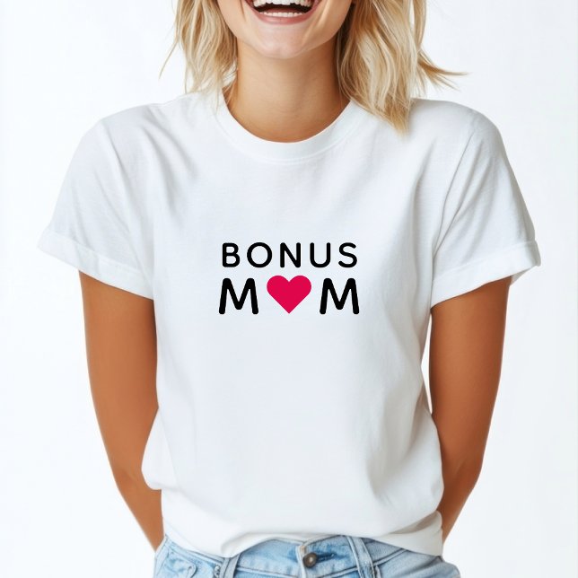 Bonus Mom | Modern Pink Heart Mother's Day T-Shirt (Creator Uploaded)