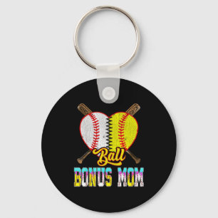 Bonus Mom Of Both Half Baseball Softball Ice Cream Key Ring